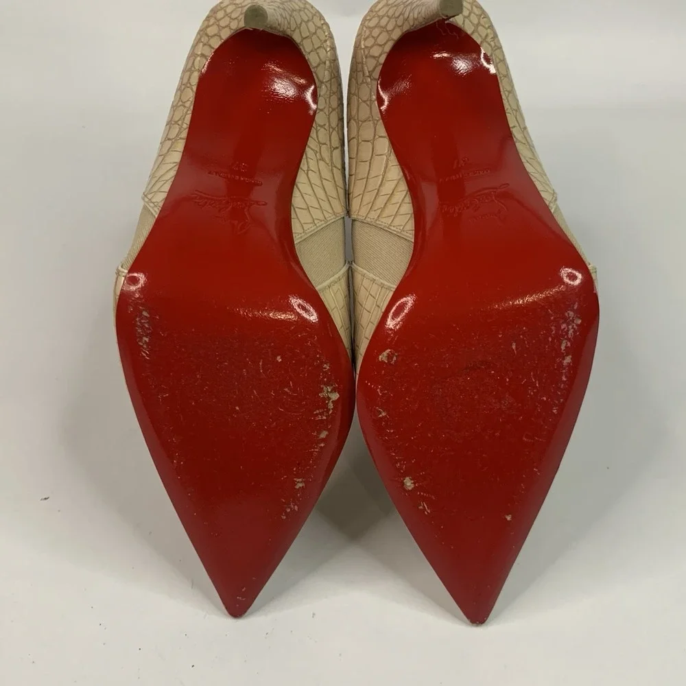 Christian Louboutin Chelsea Chick Booty 100 Calf Mini Crock Boots Leche Size 37 - Picture 6 of 14